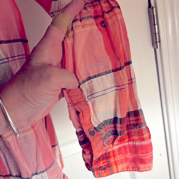 MAURICE’S 💖 PINK COTTON PLAID BUTTON DOWN LONG or HALF SLEEVE SHIRT TOP 1X-2X - Picture 4 of 6
